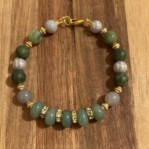 Handmade Green Aventurine, Jade, and Gold Beaded Bracelet